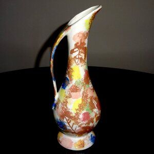 Pottery-USA Mid Century Pitcher Vase Vintage Ewer Vase Handmade Multi Color